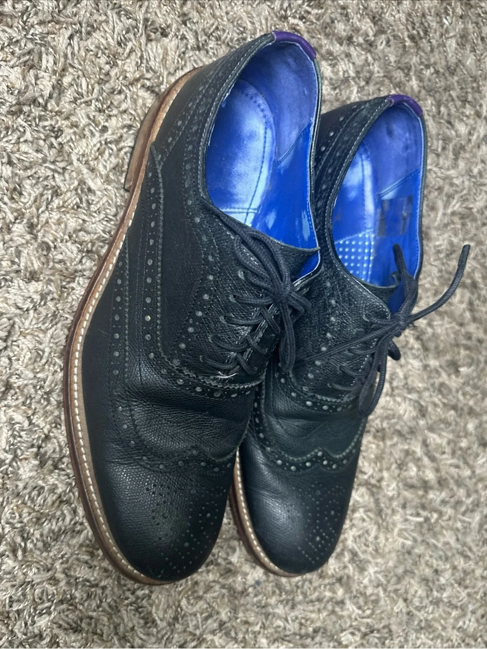 Ted Baker GURI7 Black Pebbled Leather Wingtip Brogue Oxfords Men’s 11